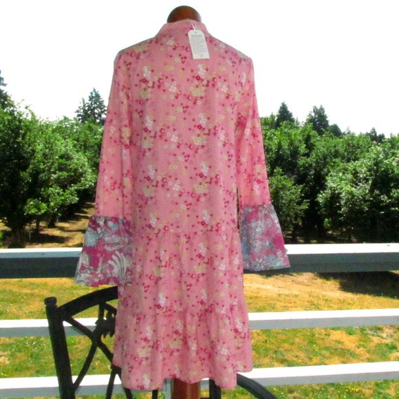 MATERNITY DRESS, M, NWT, BOHO PINK & BLUE FLORAL TIERED COMFORTABLE MIDI - Picture 8 of 8